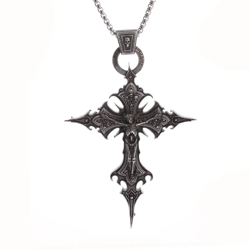 Black Clover Grimoire - Vintage Gothic Skull Jesus Cross Pendant