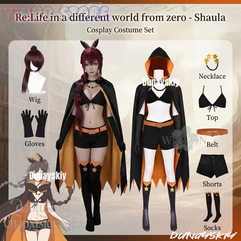 Anime Cosplay Re Zero - Shaula Costume Sexy Bikini Long Black